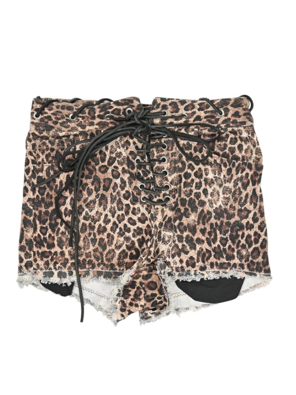 Cheap Monday Lace-Up Denim Shorts in Leopard
